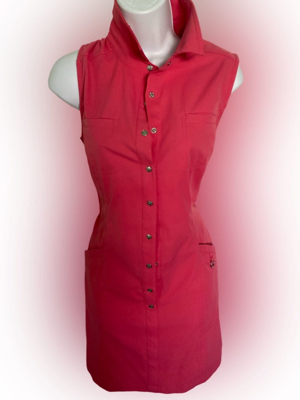 Daily Sports Hot Pink Snap-Front Collared Dress - M hot pink , poly spandex